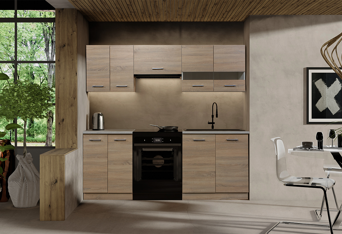 Απεικονίζεται η έτοιμη κουζίνα.